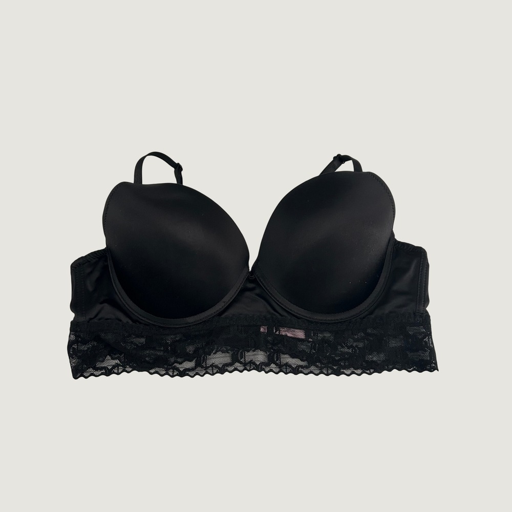 Juicy Couture Push-Up Bra Women 38C Black Lace Trim Longline Padded Underwire